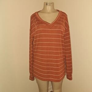 White Birch Oversized V-neck Striped Shirt